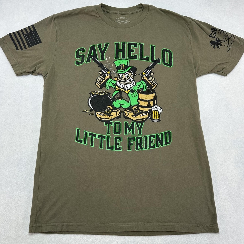 Grunt Style Shirt Mens Large Green Say Hello Leprechaun Graphic Tee Irish USA